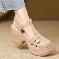 8CM retro style bag head thick-soled thick-heeled sandals women's 2025 summer new versatile skirt shallow high heels 34