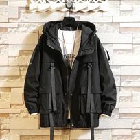 Mens Japanese Multi-Pocket Functional Jacket Hooded Loose Student Workwear Jacket M
