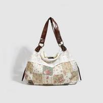 New Mori vintage floral splicing cloth bag retro lace lace commuting shoulder handbag versatile