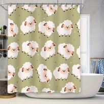 Farm Fresh Sheep Print Shower Curtain Cute Animal Decor For Bathroom Green Background With White Sheeps Waterproof Fabric Materi W60H190(CM)-1 Pcs
