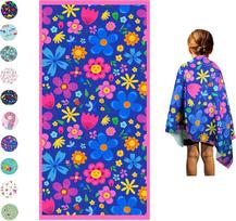 Floral Microfiber Beach Towel for Kids, Cute Flower Art Quick-Dry Sand-Free Bath Towel for Toddler Girls Boys, Pool and Travel W30*H60(CM)