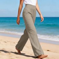 Women High Waist Wide Leg Linen Pants Loose Fit Trousers with Pockets Elastic Waistband Casual Straight Leg Design XXL