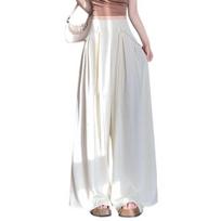 Women Pants High Waist Adjustable Drawstring Oversized Wide Leg Trousers Solid Color Glitter Design Leisure Pants S