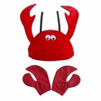 Performance Props Cartoon Crab Hat Cute Animal Character Red Lobster Hat with Gloves Costume Headwear Halloween Party