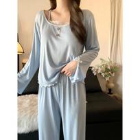 Modal Spring/Autumn Women's Pajama Set with Chest Pads, Lace Long Sleeve, Comfortable for Indoor/Outdoor Wear XL