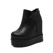 Female Platform Wedges Boots Black Autumn Ankle Boots for Women Super High Heels Ladies Leather Shoes Back Zipper Short Botas 34
