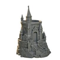 Dark Castle Pen Holder Large-Diameter Storage Desktop Organizer with 3D Micro-Landscape Design Distressed Black Gray Texture Durable Fantasy Decor