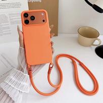 Original Silicone Lanyard Phone Case For iPhone 17 16 15 14 13 Pro Max 17Pro 16Pro Air Shockproof Crossbody Cord Strap Cover iPhone17 Pro Max oranžinė
