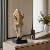 Žirgo galvos skulptūra Moderni statula Abstraktaus stiliaus su postamentu namų stilistams, Short white