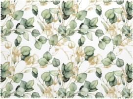 Auksinio eukalipto lapo staltiesė, šalavijo žalumo lapai, akvarelinis stalo uždangalas, botaninė virtuvės, valgomojo, vakarėlio dekoracija 90x140cm beige