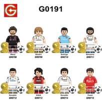 Pasaulio taurės futbolo serija Žvaigždės žaidėjo figūrėlė Statybinių kaladėlių žaislas Vaikams Edukacinis maišelis Rinkinys Rungtynių scena G0191 G0191 (0708-0715) set