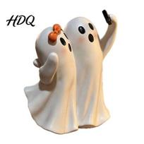 White Ghost Statue for Home Cute Selfie Figurine Ghosts Taking Phone Photo Resin Statue Halloween Selfies Sculpture Tabletop Decor Mantel