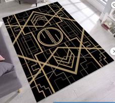 Art Deco Rug Black Gold Geometric Glam Style Living Room and Bedroom Decoration Carpet 40X60CM