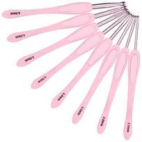 8Pcs Crochet Hook Thread Knitting Tools ABS Plastic Handle Ergonomic Sweater Needles Pink