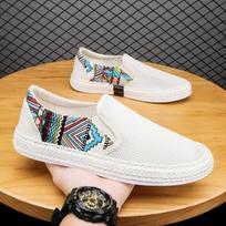 Summer Men Canvas Shoes Ice Silk Mesh Shoe Lazy Shoe Casual Shoes Slip -On Hemp Shoes Graffiti Espadrilles Men Footwear Flats New 43