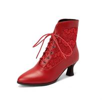 2025 Short boots  pointy high heels Tie Women's boots large women's shoes Botines mujer Botas mujer invierno Botas de mujer 32