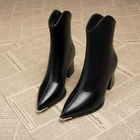 Retro Short Boots Women's Boots Autumn High Heels Metal Toe Thick Heel Pointed Women's Boots 40