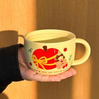 Apple water cup cute ceramic cup mug with lid spoon New Year's birthday gift for girls 401-500ml