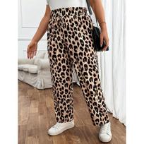 New Leopard Print Wide-leg Casual Pants for Women Straight Trousers XS
