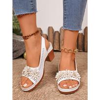 New Large Size Women's Fashion Slope Heel Slippers - Hollow Out Breathable European Flowers Decorated with Comfortable Casual Sandals 36