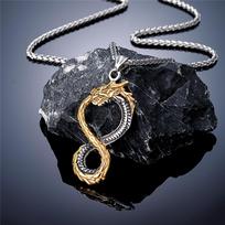 Punk Norse Viking Dragon Necklace Gold Stainless Steel Infinity Pendant Ouroboros Amulet Jewelry Gift for Men 60CM