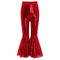 Girls Dance Performance Shiny Sequins Flared Pants Elastic Waistband Bell Bottom Trousers 5-6 Years