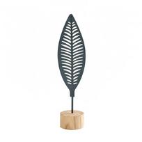 Gold Grey Iron Art Leaves Figurine Metal Ironwork Wood Base Decorative Handicraft Artistic Piece Modern Desktop Ornament