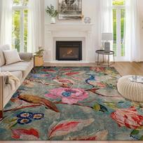 Large Area Rug for Living Room, Study, Bedroom, Office, Outdoor, Dining Room, Decor Rug with Vintage Style Floral Bird Patterns 40x60cm