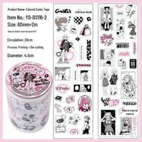 Black & White Manga Character Die-cut PET Washi Tape for DIY Journal Decoration - Educational Self-Adhesive Stickers