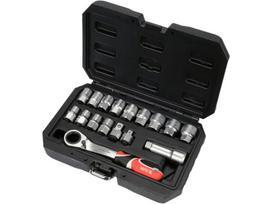 Priekinės kištukinės galvutės rinkinys - YATO - Spline - 17 dalių - 1/2" & 3/8" - Pakuotė