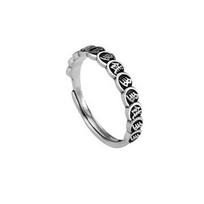 Feng Shui Mantra Protection Wealth Ring Vintage Mahjong Finger Ring Amulet Wealth Lucky Opening Adjustable Ring Buddhist Jewelry as the picture gray