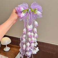 Large Bow Ribbon Hair Clip Bell Orchid Hairpin New Bow Hair Clip  For Girls