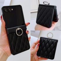 Applicable to Samsung Galaxy ZFlip7 Ring Bracket Leather Case Rhombus zflip6/5/4 Folding Anti-drop Protective Case samsung zflip7 juoda