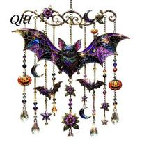 Mysterious Courtyard Landscaping Halloween Wind Chime, Colorful Bird Sun Catcher, Cute Spooky Window Suncatcher Ghost Windchime, Hanging Decoration E