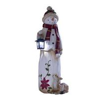Snowman Figurine with Lantern Resin Snowman Statue Art Decor Outdoor