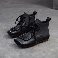 Fashion GKTINOO Vintage Cowhide Handmade Short Boots 2024 New Autumn Genuine Leather Lace Up Round Toe Soft Soled Boots Women's Shoes 225