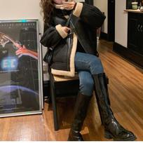 Leather Lambswool Coat Women's Fur All-in-one Winter Loose Casual Stand-up Collar Motorcycle Jacket Plus Velvet and Thickening L ruda