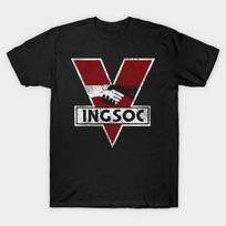 Men Black Print T-shirt Ingsoc No-Cut Heat Transfer Print Cotton Tshirt M