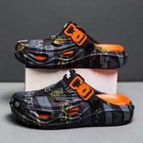 Men's Summer Sports Slippers: Thick Sole, Closed Toe, Large Size 46, Outdoor Beach Sandals with Cushioning. 39/40 black