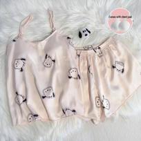 Ice & Snow Ribbon Padded Camisole Pajama Set for Women - Summer Thin Style, Girly, Pure Cotton M, L