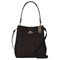 Coach Town 21 Klasikinis monogramos rašto drobės ir odos kibiro formos krepšys Moteriški krepšiai Tamsiai rudas 2312-IMAA8 Gift Box Set (Basic Set+Yellow Box) black