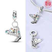 Charm Plata Western Cowboy Boots And Hat Pendant Fits Genuine Bracelet Charm For Women Jewellery DoItYourself Crafting Gift