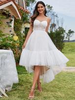 Ever-Pretty Moteriška Tiulis Sweetheart korsetinė vestuvinė suknelė aukštai ir žemai su spagečių dirželiais 2XL dramblio kaulas