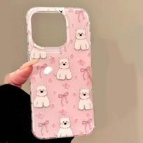 Cute Pink Rose Blossoms Bow Cartoon Dog Phone Case for Samsung Galaxy A37 A57 A17 A07 A52 A34 A33 A23 A14 A13 4G 5G Back Cover Samsung A04e 4G