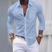 2026 New Fashion Men's Plaid Pocket Business Slim Fit Casual Long Sleeve Shirt S