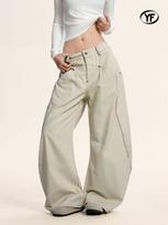 Yongfang Unisex Retro Distressed Cargo Pants - Trendy Wide Leg Hip Hop Style XXL