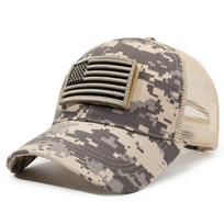 Men's Outdoor Trucker Cap with Embroidered Flag Camouflage Patch & Velcro Fastener 56-60cm smėlis