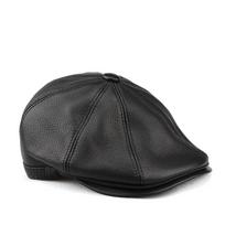 Men's Genuine Leather Retro Octagonal Beret – Autumn/Winter Cowhide Hat L (55-57CM) Adjustable