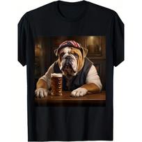 Men's and Women's English Bulldog T-Shirt, 100% Cotton - English Bulldog Pub Parade and Beer Print, Casual Short-sleeved Crew Neck T-shirt, Suitable 4XL įvairiaspalvis