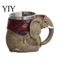 Exotic Desktop Ornament Elephant Coffee Mug, 3D Thai Stainless Steel Water Office Desk Decoration Cup, Retro Decorative for And Home Hand Painted Elephant